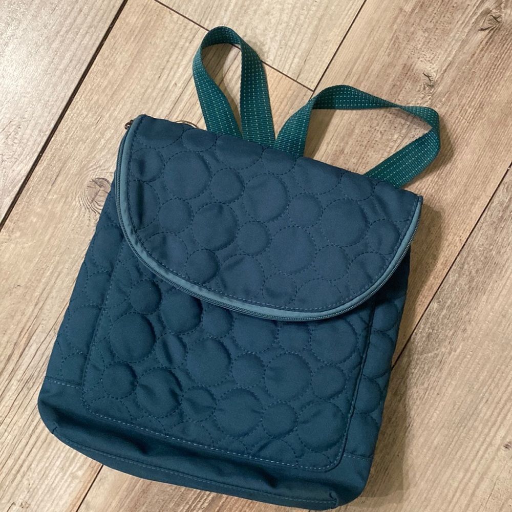 THIRTY-ONE Quilted Backpack Hunter Green w/ Removable Straps & Brown Trim